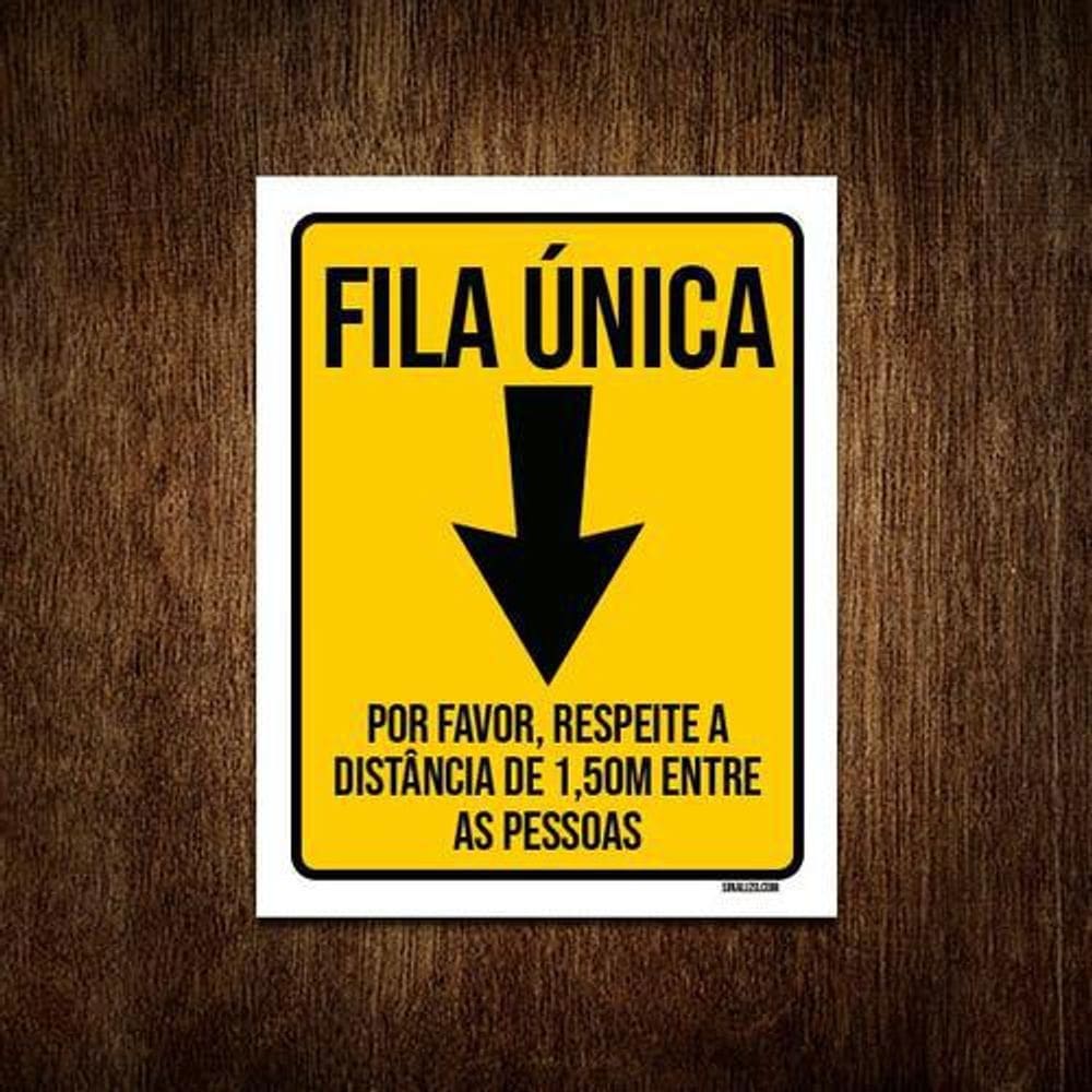 Placa Fila Única Respeite Distância Entre Pessoas 27X35