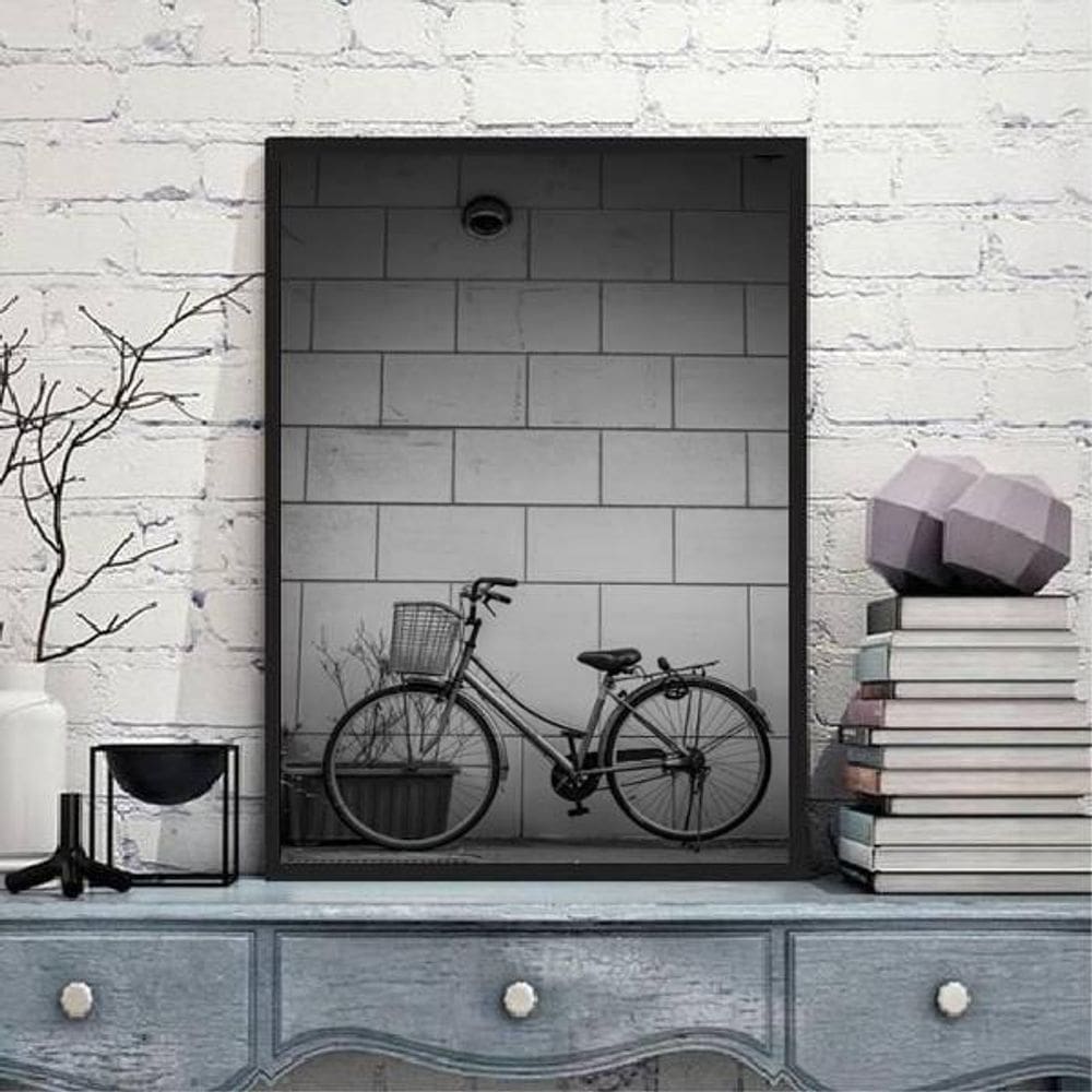 Quadro Fotografia Bicicleta Muro 24X18Cm - Com Vidro