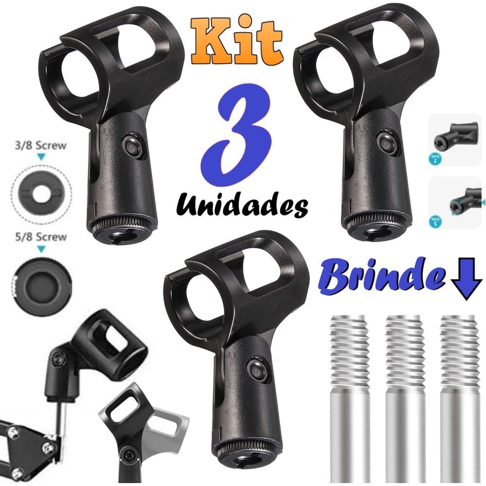 Kit 3 Suportes Luva Microfone E Sem Fio Dinâmico Universal