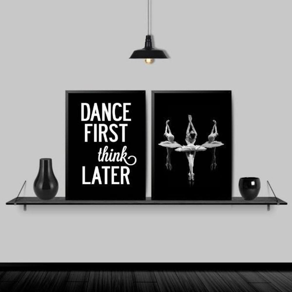 Kit 2 Quadros Bailarinas Dance 33X24Cm Madeira Preta