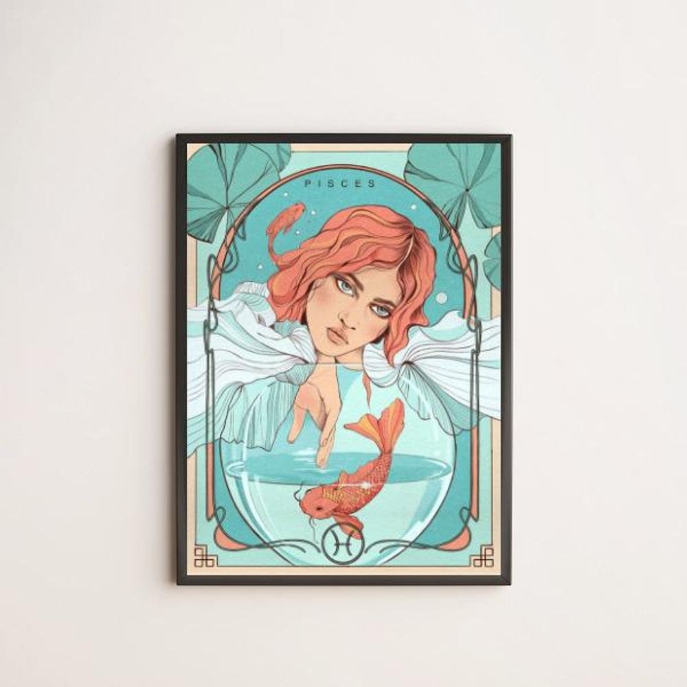 Quadro Vintage Signo Peixes 24X18Cm Preta