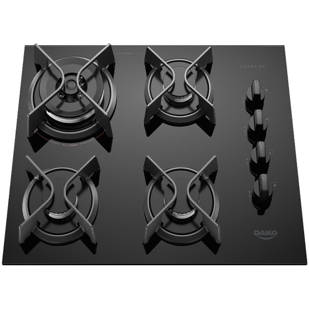 Cooktop 4 Bocas Dako Supreme Meas Vidro Preto A Gás Bivolt Bivolt