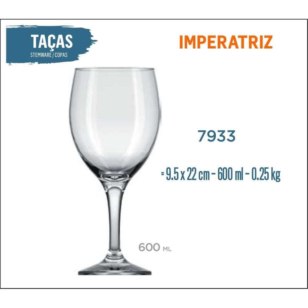 24 Taças Imperatriz 600Ml - Vinho Tinto Rosé Branco Água