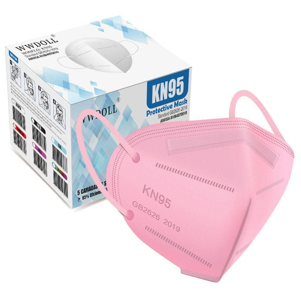 01 Máscara Kn95 Descartável Rosa Wwdoll Com Filtro E Clipe