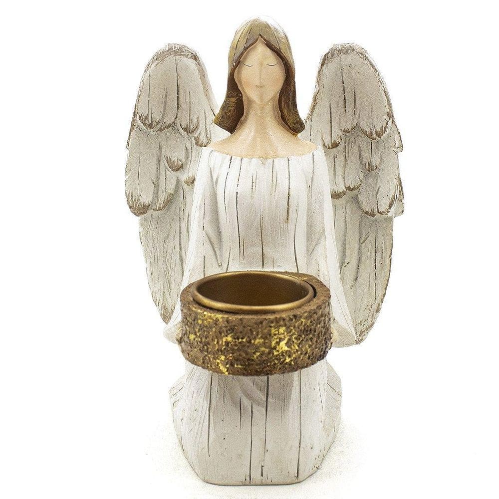 Anjo com Castiçal Ajoelhado Resina Importado 18 cm