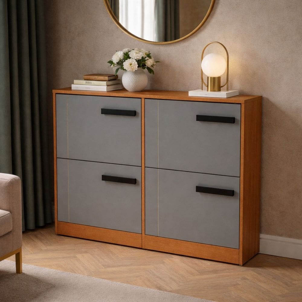 Sapateira para Quarto 24 Pares Lisboa Cinza/Freijó