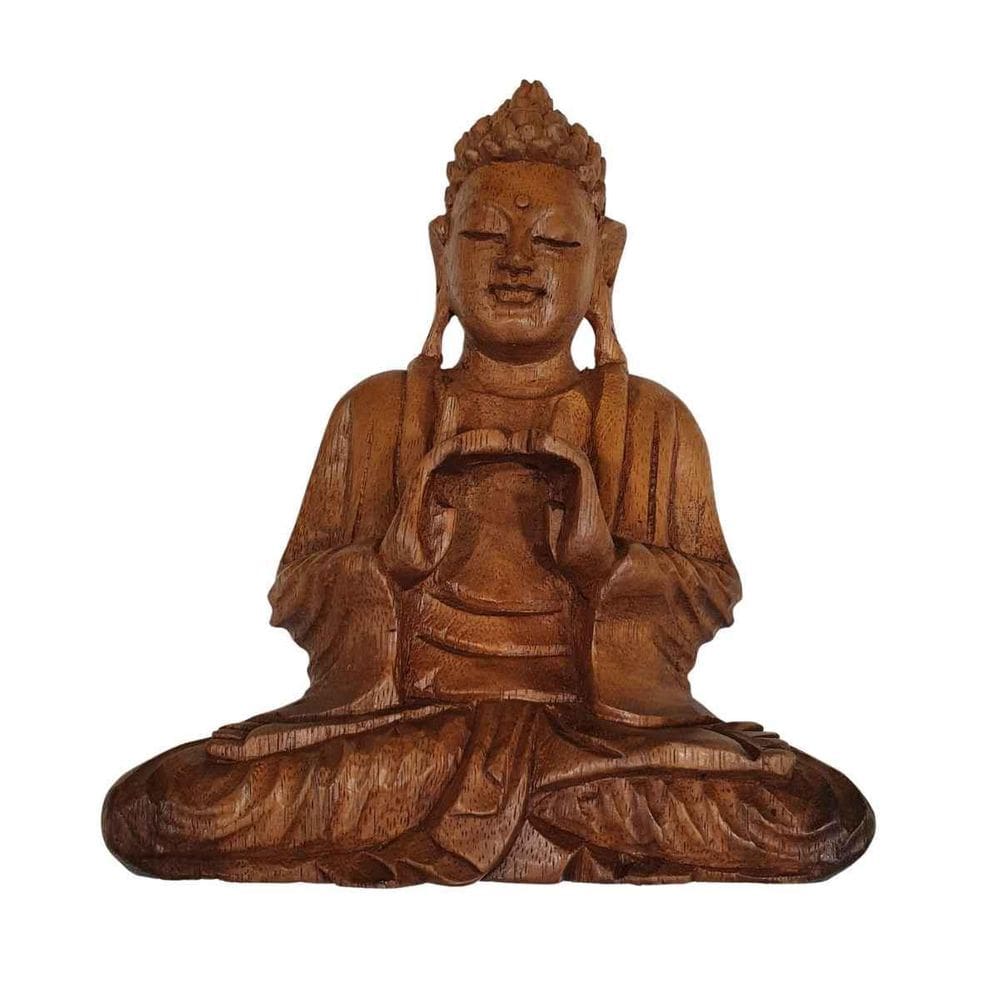 Estátua De Buda Sidarta Madeira Suar Mudra Equilíbrio 35Cm