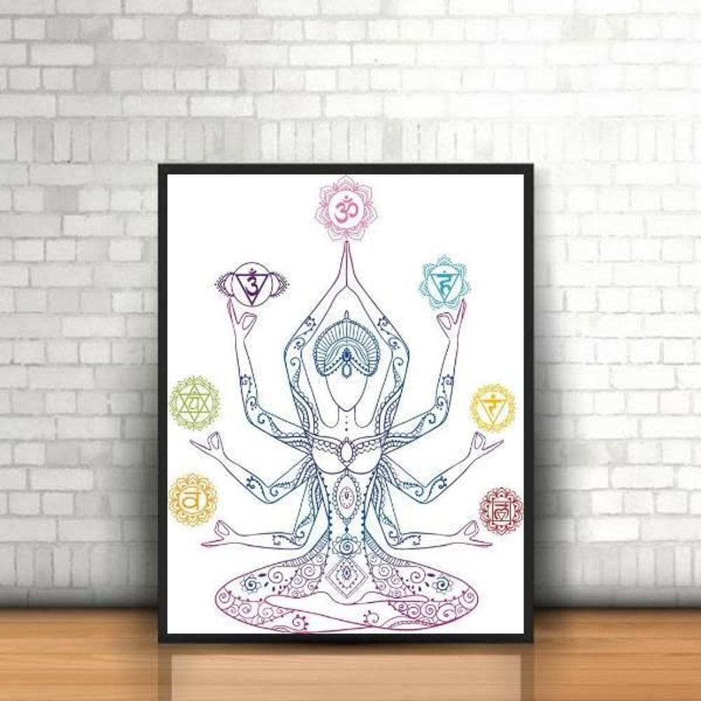 Quadro Decorativo Reiki Símbolos 33X24Cm Moldura Preta