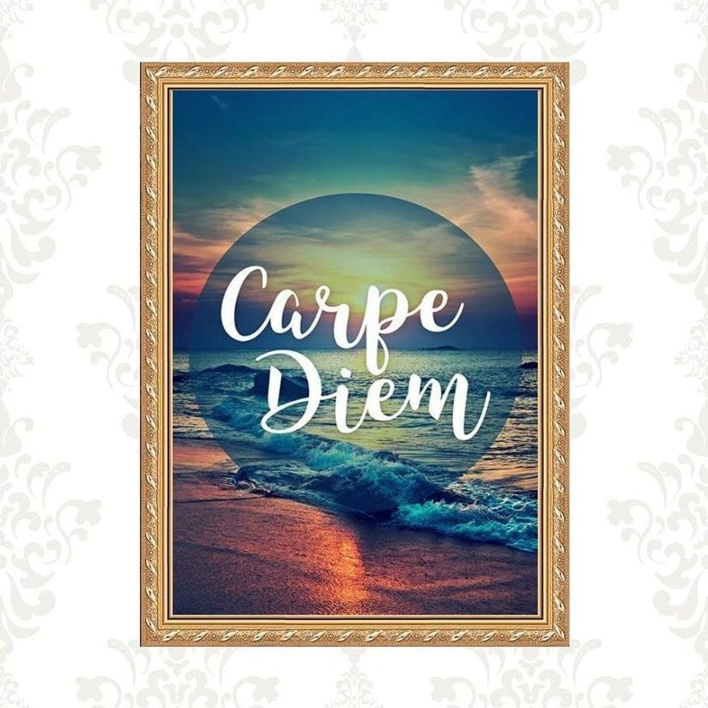 Quadro Moldura Dourada Carpe Diem 24X18Cm