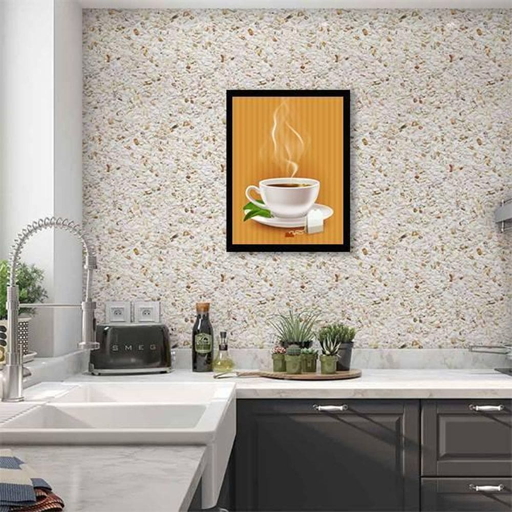 Quadro Decorativo Ilustração Chá Moldura Preta 24X18Cm