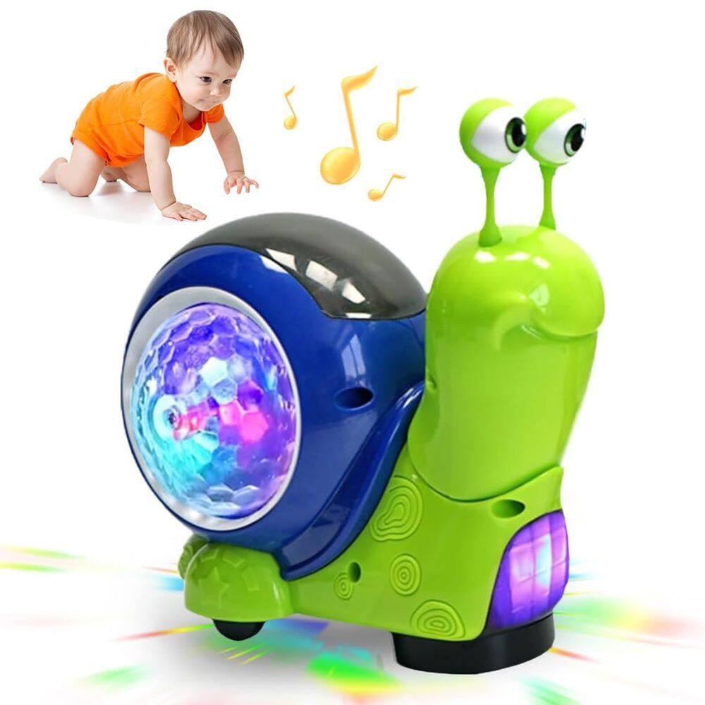 Brinquedo Crawling Snail, luminoso com luz, música para bebês, verde