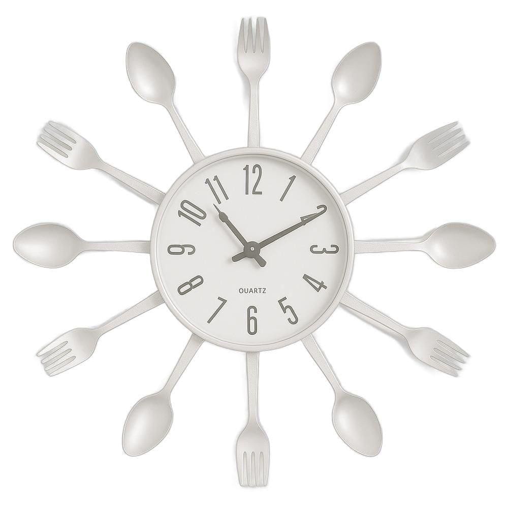 Relógio De Parede Branco Para Cozinha Com Talheres Estilo Retrô Decoração Elegante E Moderna 32 Cm