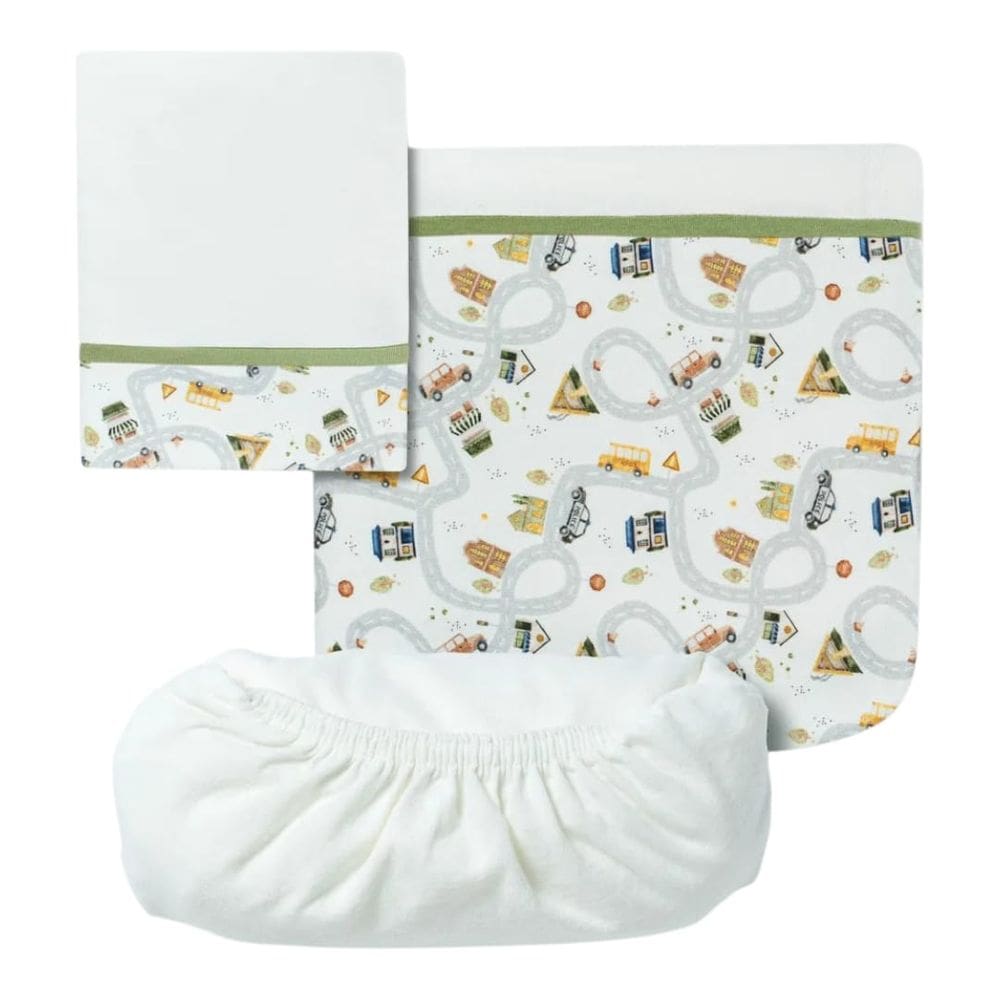 Jogo Lençol Berço Americano 3Pçs Pequena Cidade Verde - Hug