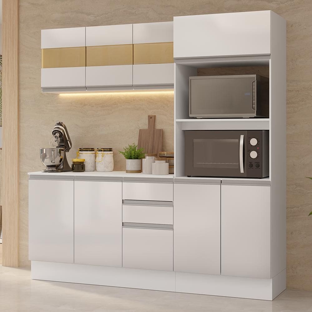 Armário de Cozinha Completa 100% MDF 190cm Smart Branco Brilhante Madesa 01