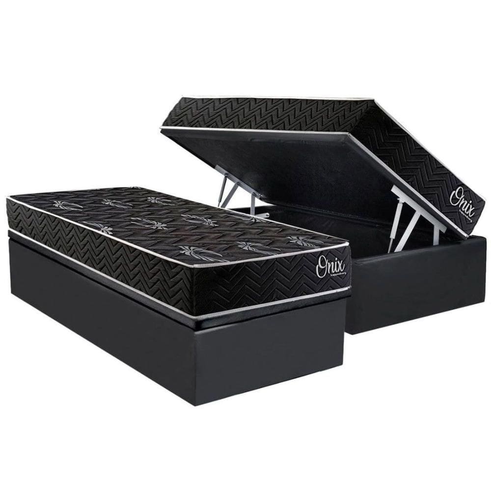 Cama Box Baú Solteiro + Colchão Ortopédico Kappesberg D28 Anatômico Onix + Base CRC Corano Gray