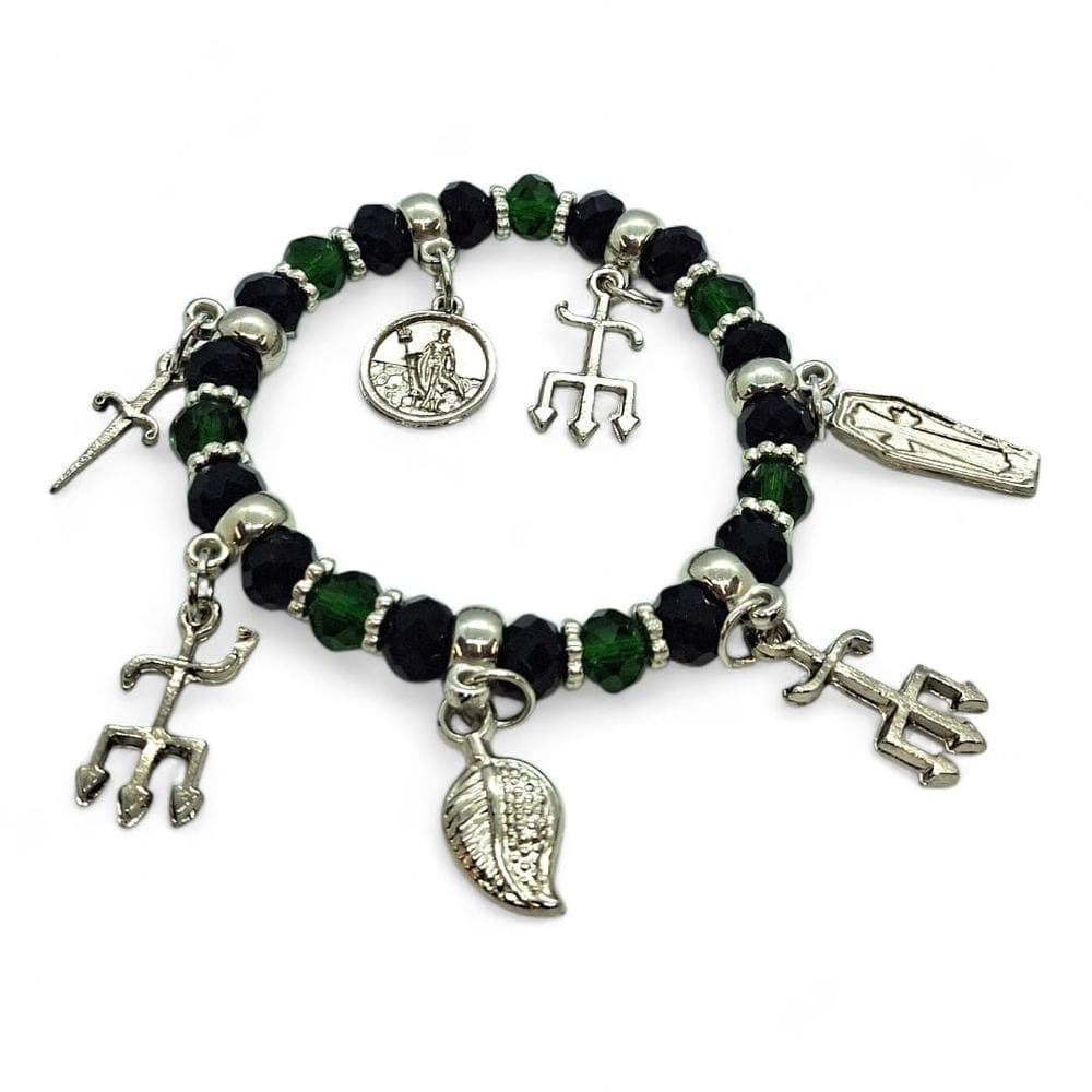 Pulseira Exu Lodo Cristal Verde Entidade Umbanda Ajustável