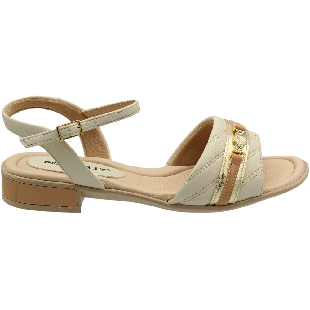 Sandália Salto Baixo Piccadilly Adorno Metalizado Feminina