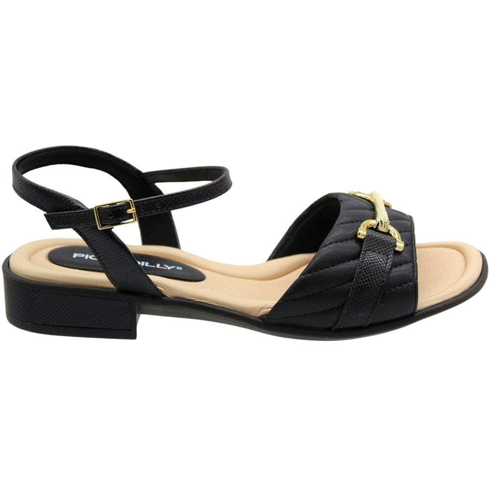 Sandália Salto Baixo Piccadilly Adorno Metalizado Feminina