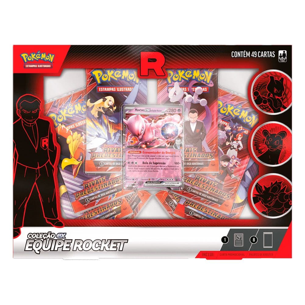 Box Pokémon Coleção Ex Equipe Rocket Mewtwo com 49 Cartas 10135 35880 - Copag