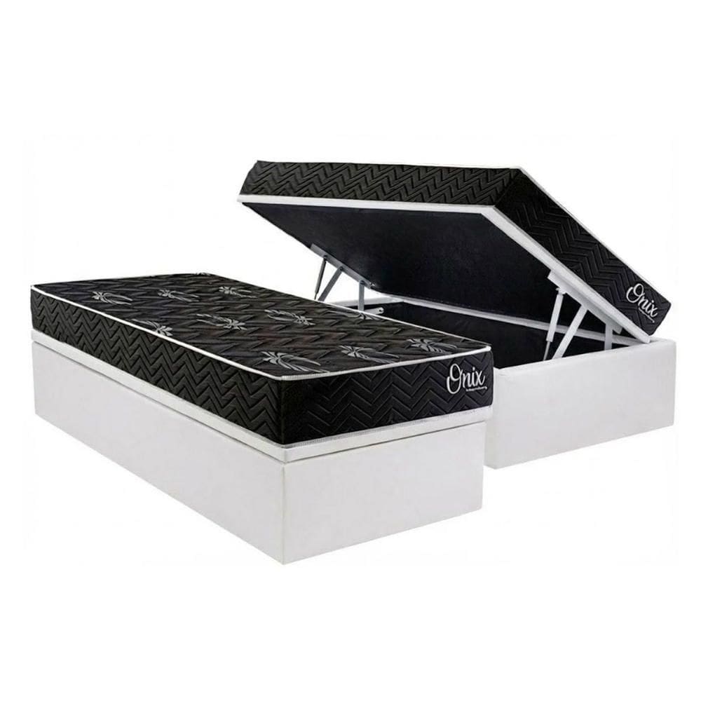 Cama Box Baú Solteiro + Colchão Anatômico Kappesberg D28 Onix + Base CRC Corano White