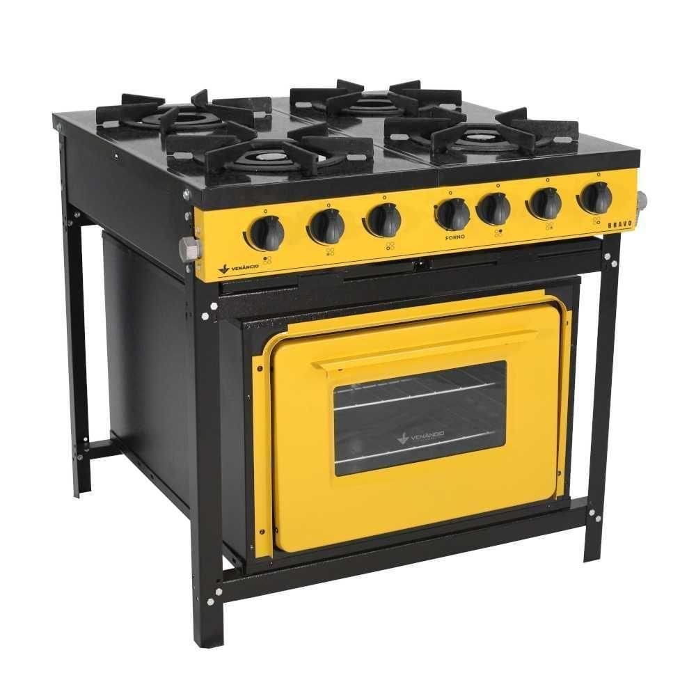 Fogão A Gás Bravo 4 Bocas Amarelo Com Forno Br4bf - Venâncio