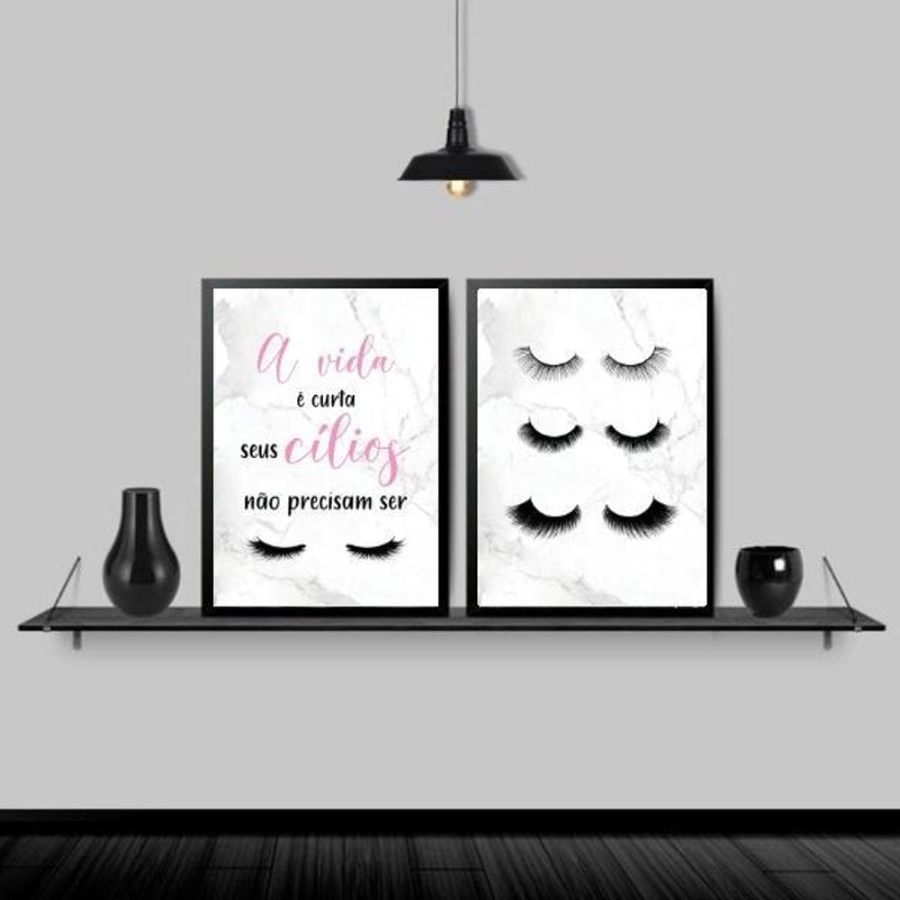 Kit 2 Quadros Vida Curta Cílios Não 33X24 Com Vidro - Preta