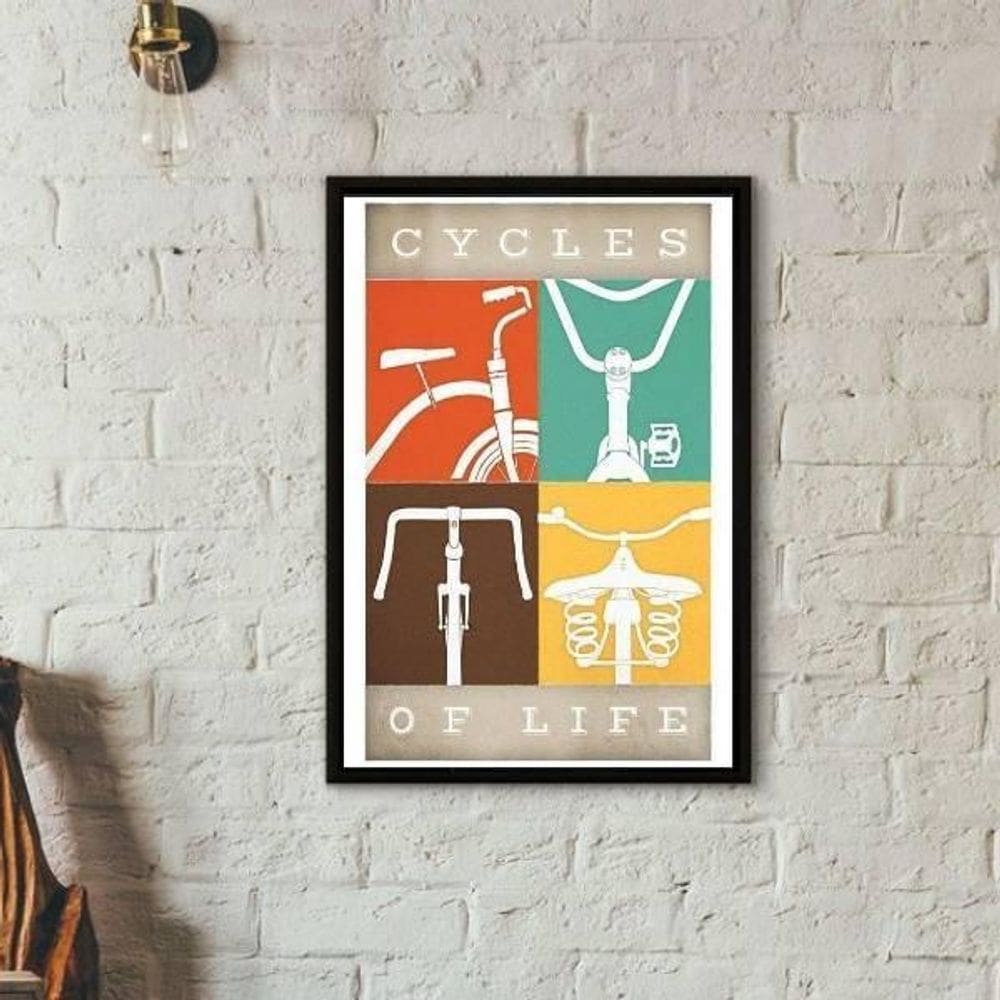 Quadro Decorativo Bike Cycles Of Life 45X34Cm Moldura Preta