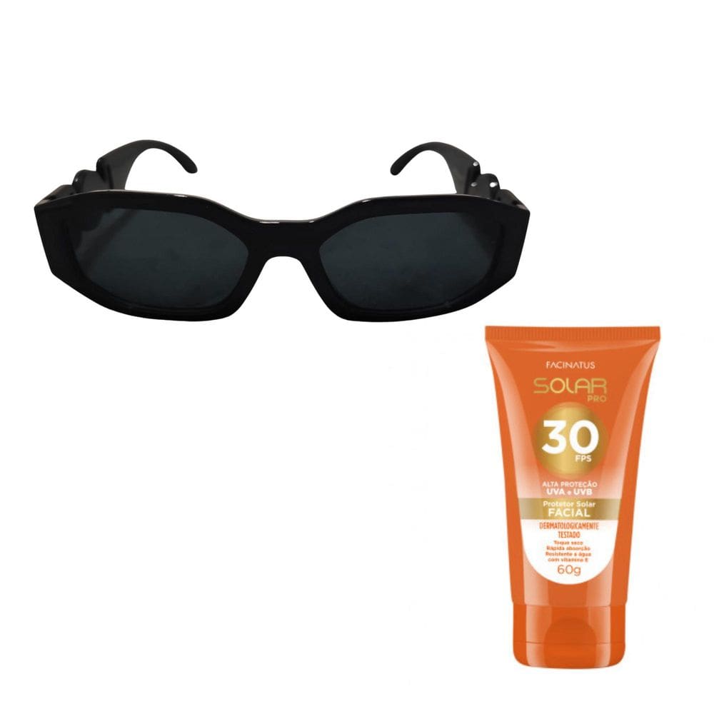 Oculos De Sol Feminino + Protetor Solar Facinal Kit Verao