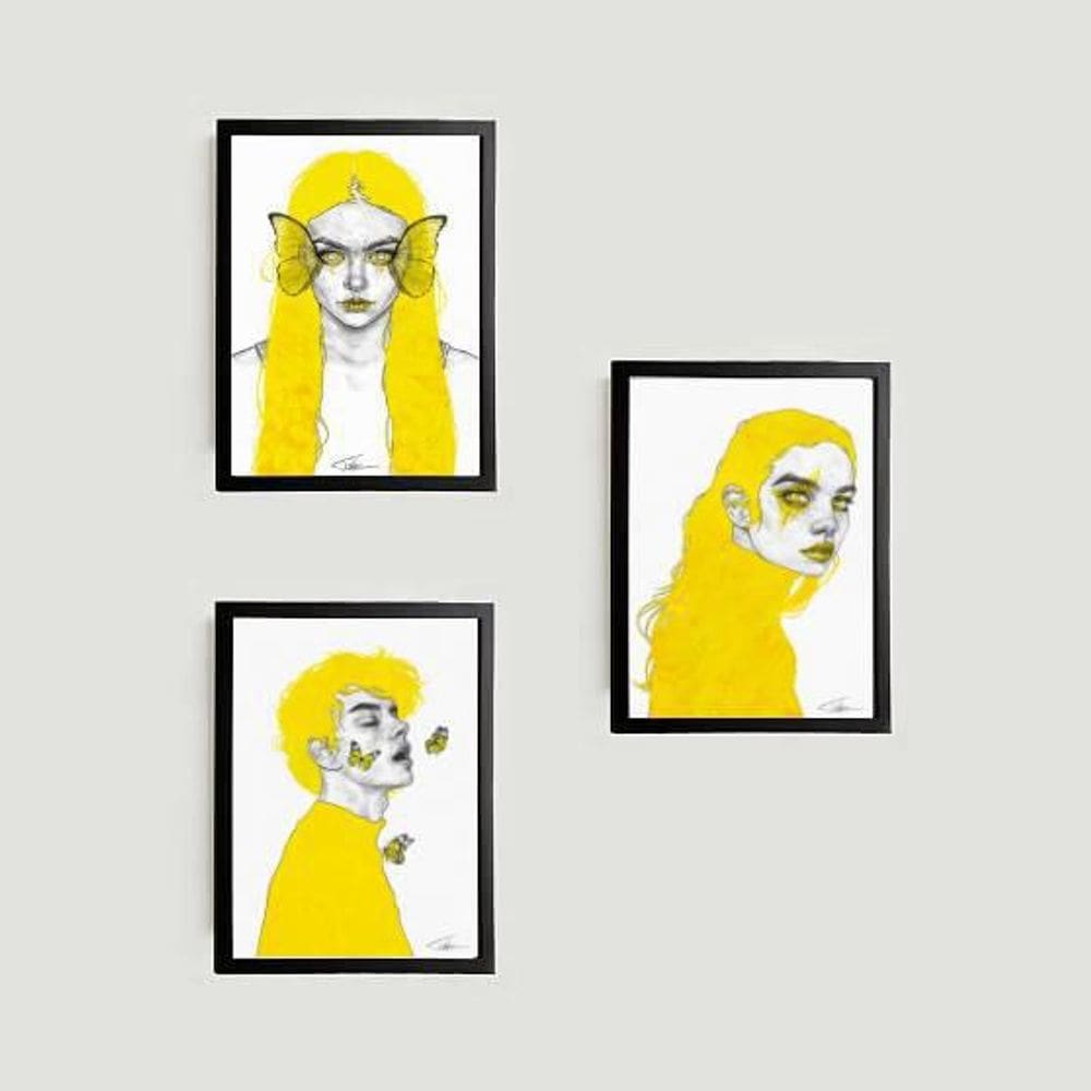 Kit 3 Quadros Yellow Design 24X18Cm