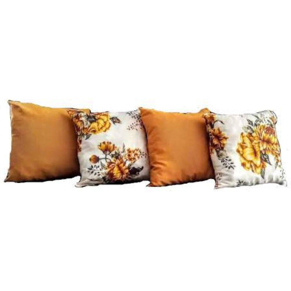 Kit Capa Para Almofada Floral Laranja 4 Peças