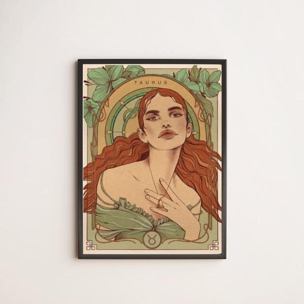 Quadro Vintage Signo Touro 45X34Cm - Com Vidro Moldura Preta