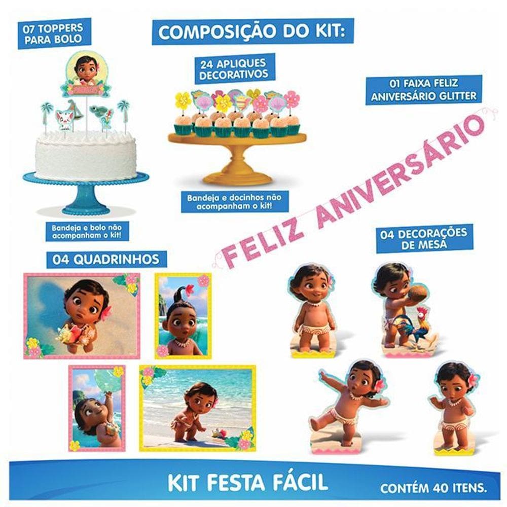 Kit Festa Fácil Aniversário Moana Baby 40 Itens - Piffer