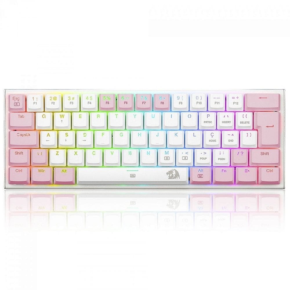 Teclado Mecânico Gamer Redragon Anivia, RGB, Low-Profile, Switch Blue, ABNT2, Branco/Rosa
