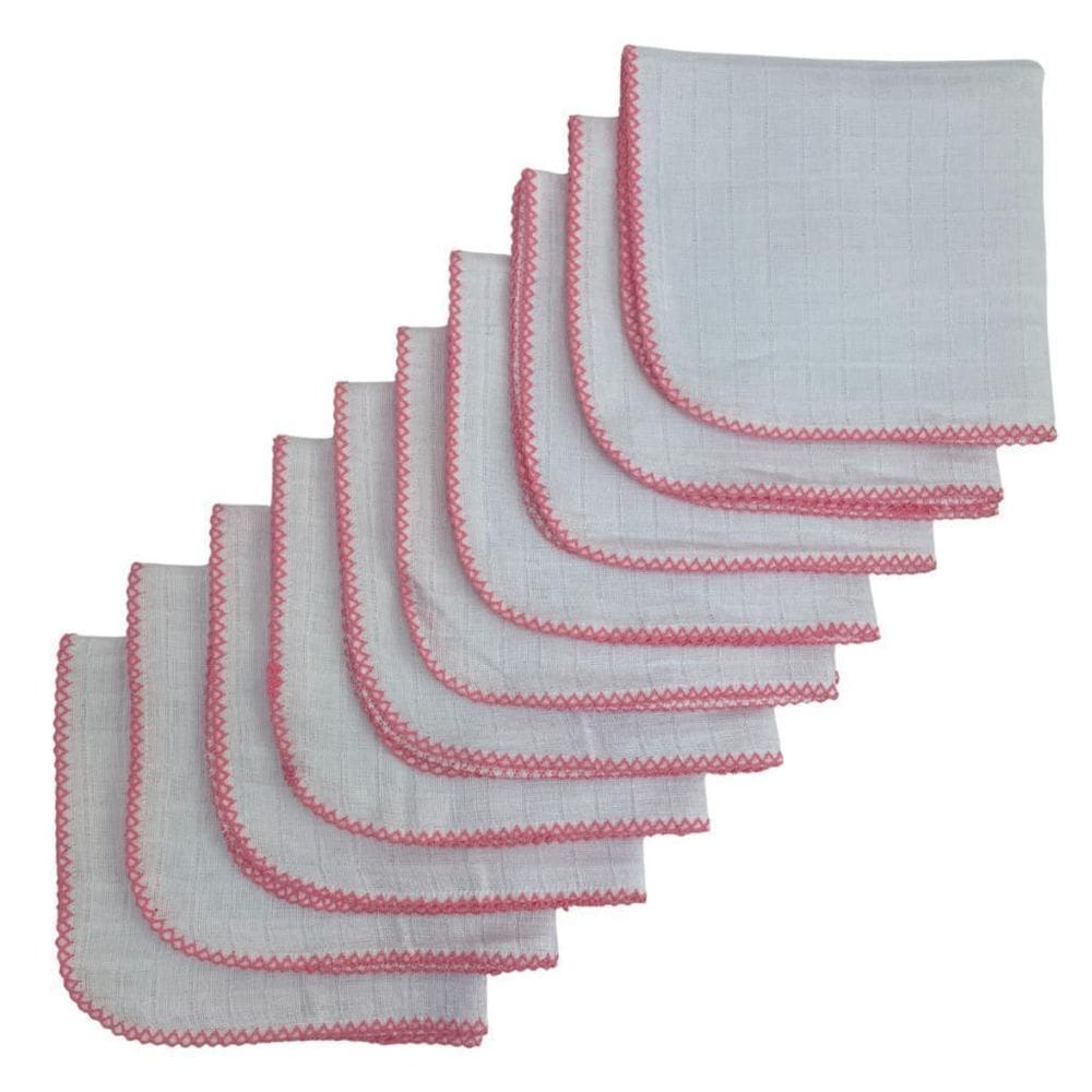 Kit Com 10 Fraldas De Boca Quadriculado 33X33Cm Rosa