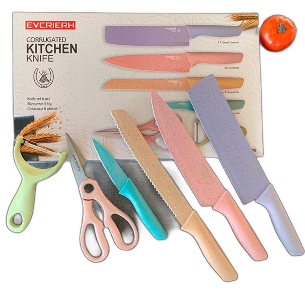 Conjunto De Facas Em Inox Coloridas E Variadas Com 6 Peças