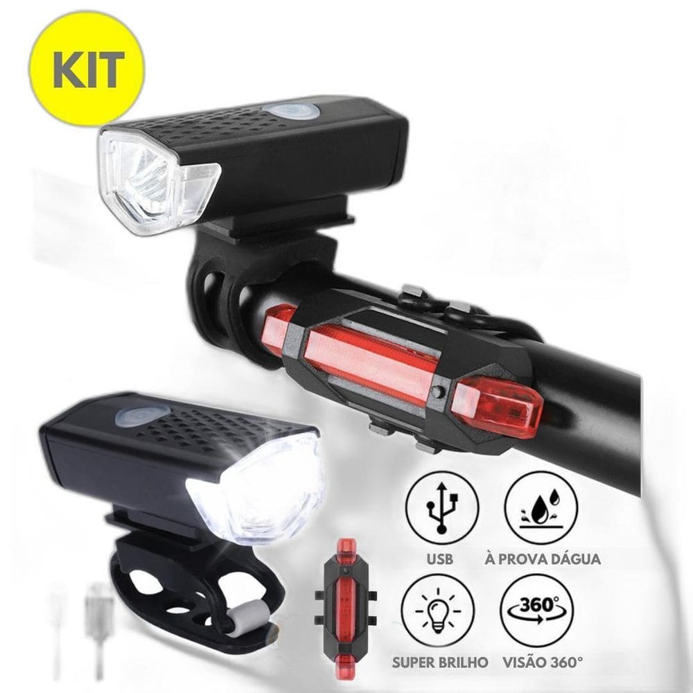 Farol Para Bike + Lanterna Pisca Traseira Recarregável Usb