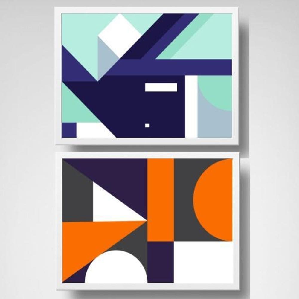 Kit Quadros Modernos Abstratos Coloridos 45X34Cm 2 Peças