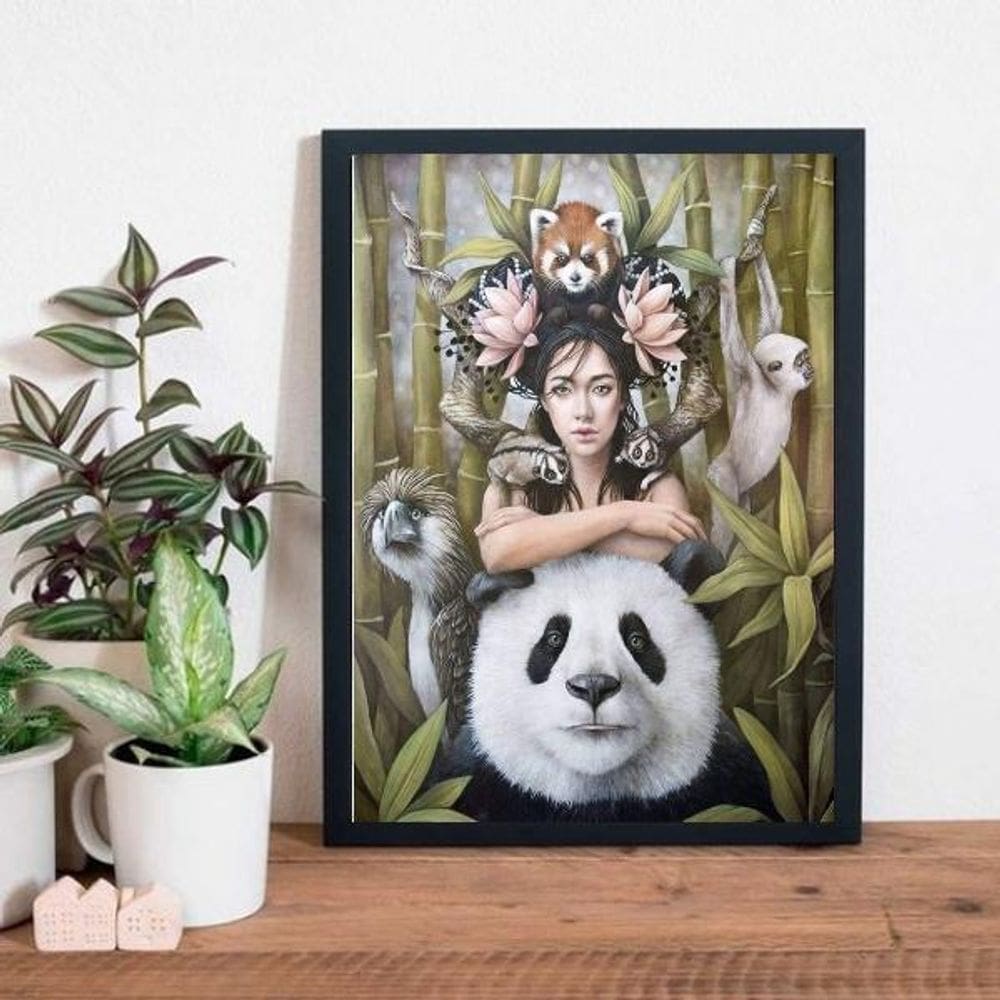 Quadro Oriental Sagrado Feminino 45X34Cm - Madeira Preta