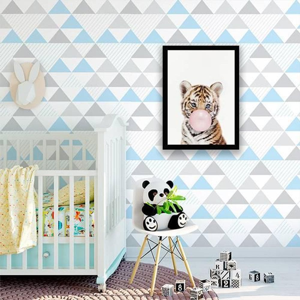 Quadro Tigrinho Chicletes 24X18Cm Com Vidro - Madeira Preta