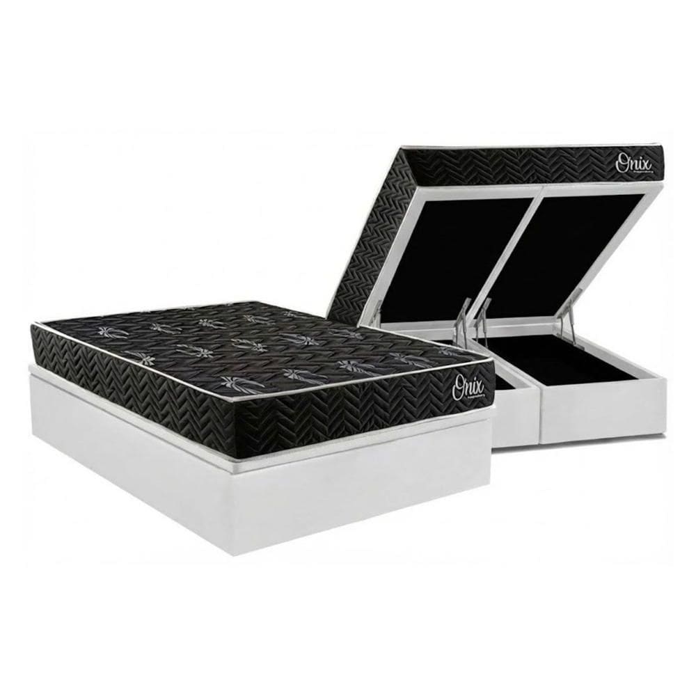 Cama Box Baú Queen + Colchão Ortopédico Kappesberg D28 Anatômico Onix + Base CRC Corano White