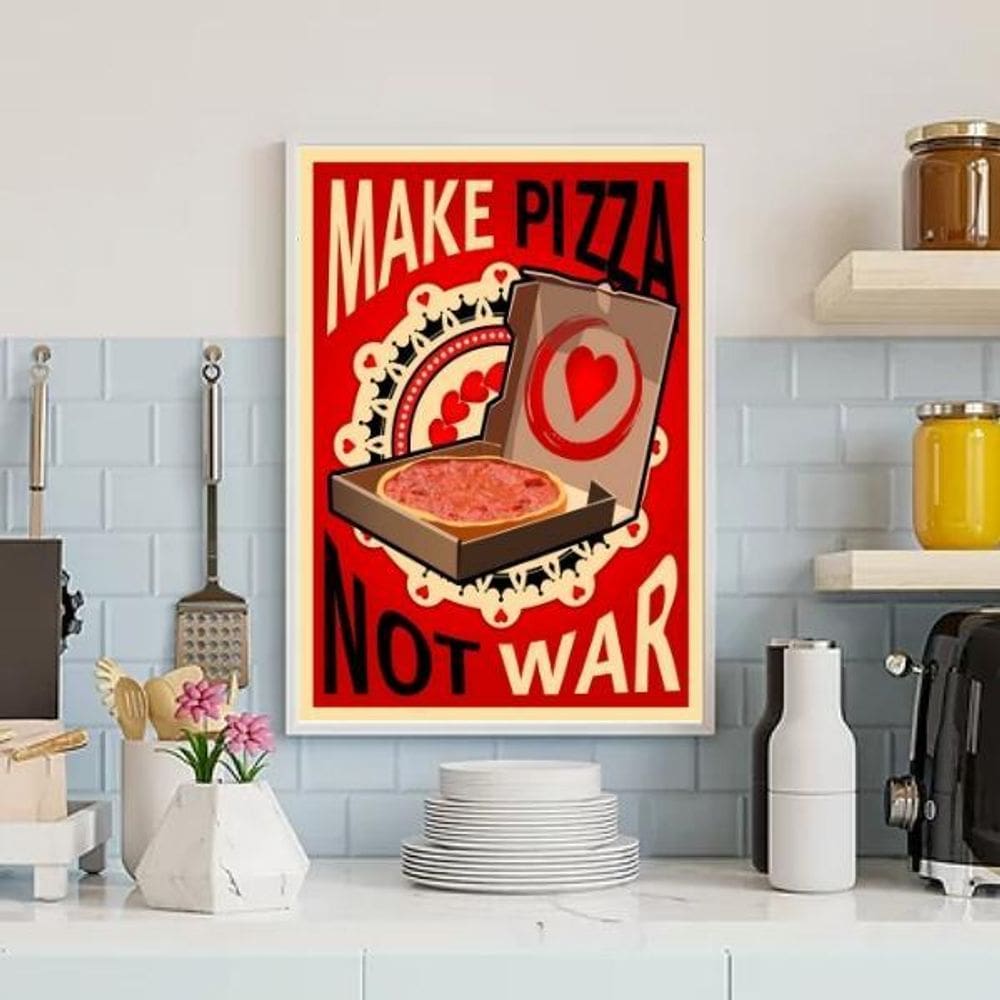 Quadro Decorativo Make Pizza Not War 24X18Cm Madeira Branca