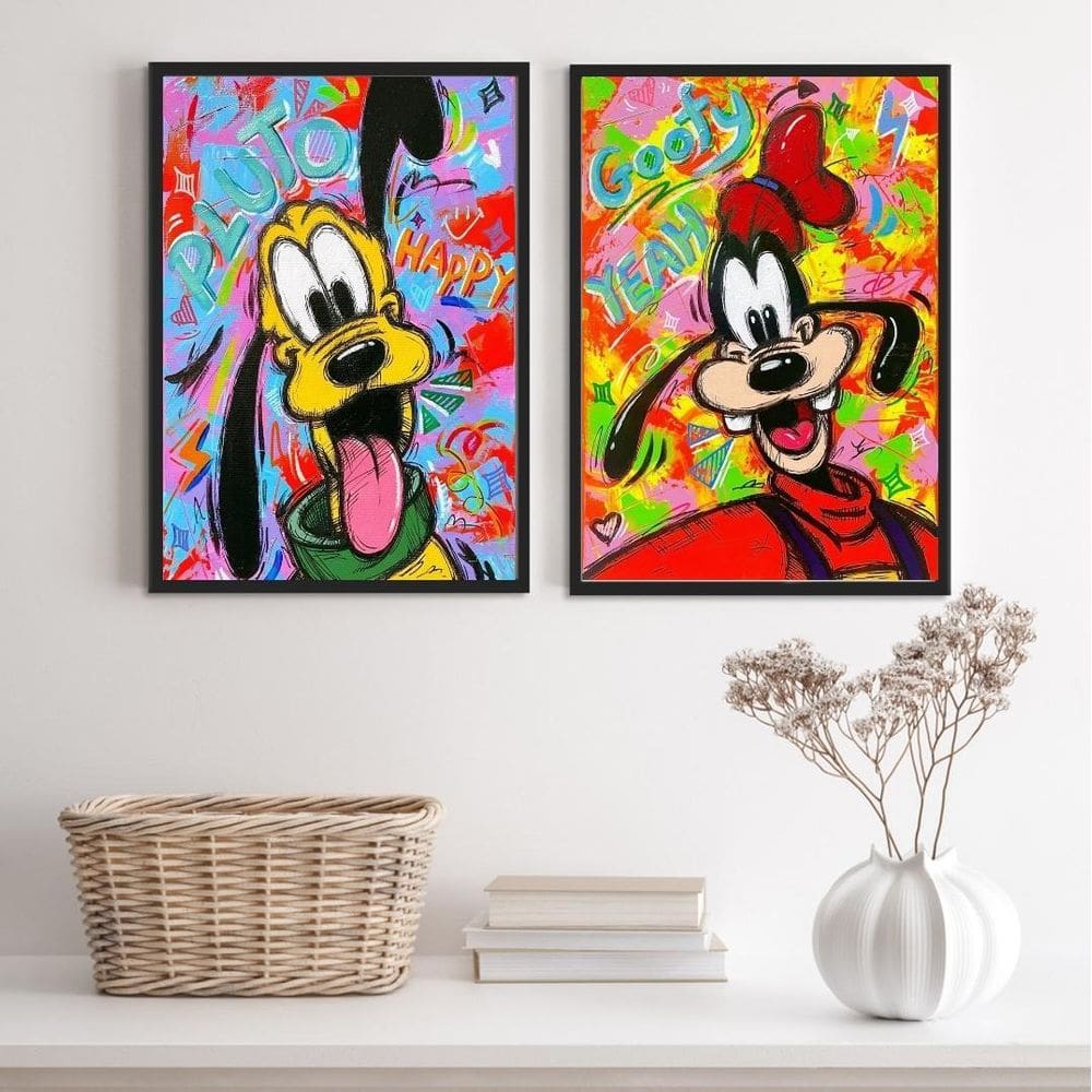 Kit 2 Quadros Decorativos Grafite Pluto Pateta 33X24Cm Pre