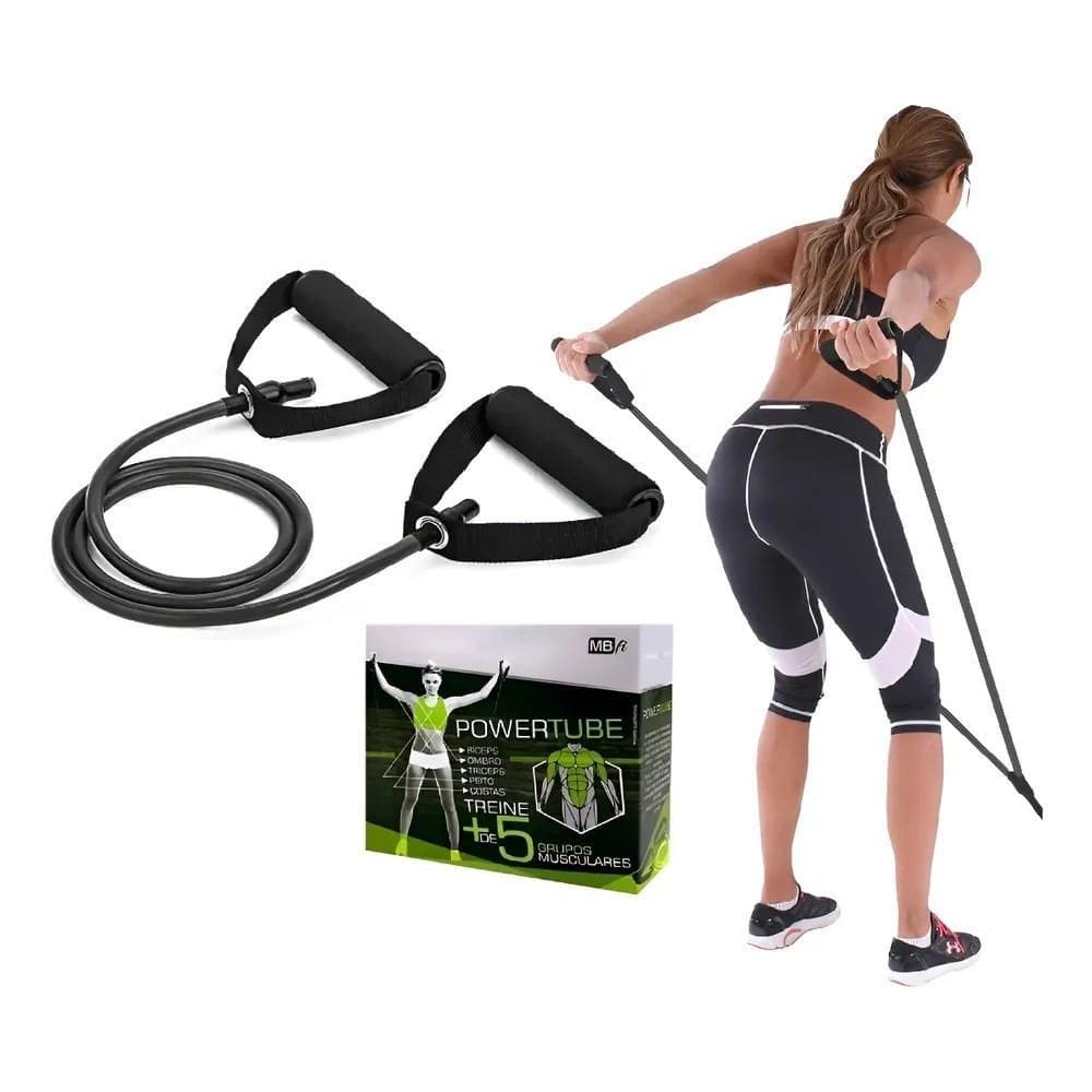 Elástico Tensão Power Tube Treino Braços Peito Muscul Preto
