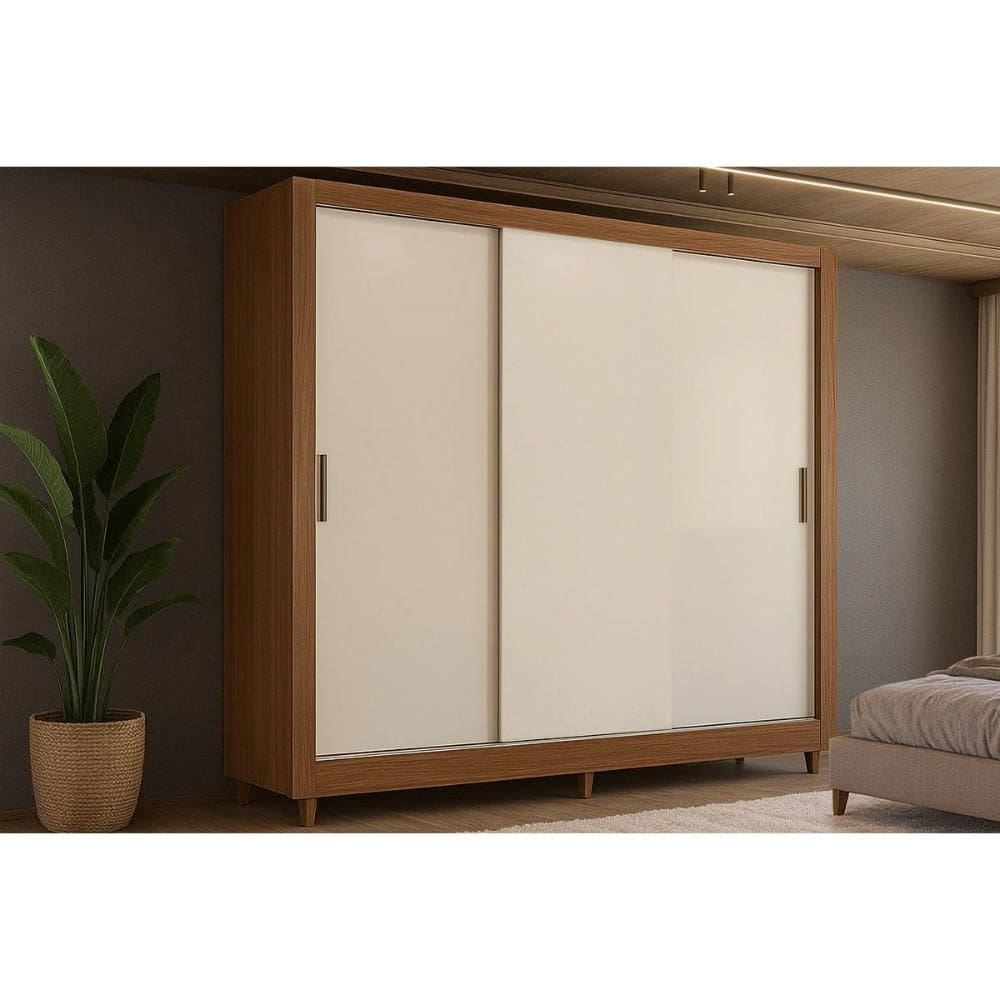 Guarda Roupas 3 Portas de Correr França / Itália de Jequitiba/Off White - Santos Andirá