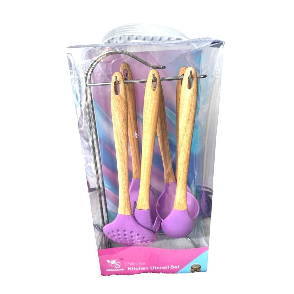 Kit Cozinha Talheres Silicone Utensílios Lilás 6 Peças