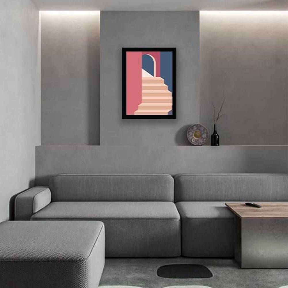 Quadro Decorativo Abstrato Cidade Rosa E Azul Ii 45X34Cm