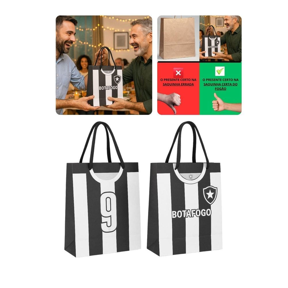Kit 2 Sacola Papel Off-Set Alça Gorgurão Botafogo Presente