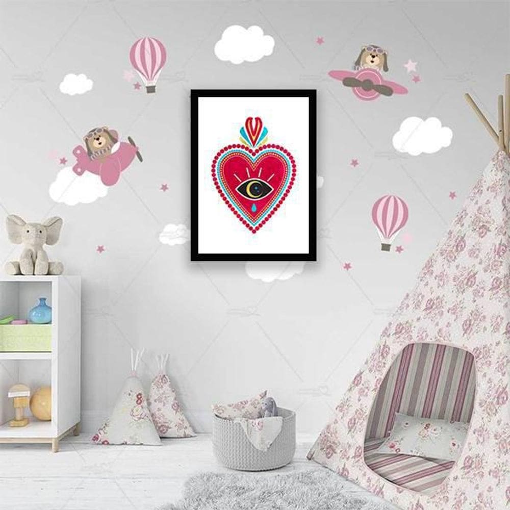 Quadro Decorativo Coração Com Coroa 45x34cm