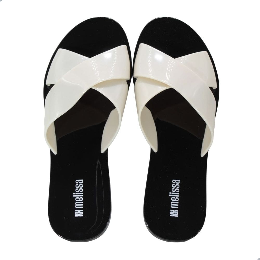Tamanco Melissa Essential Cross Slide Adulto Preto/Bege