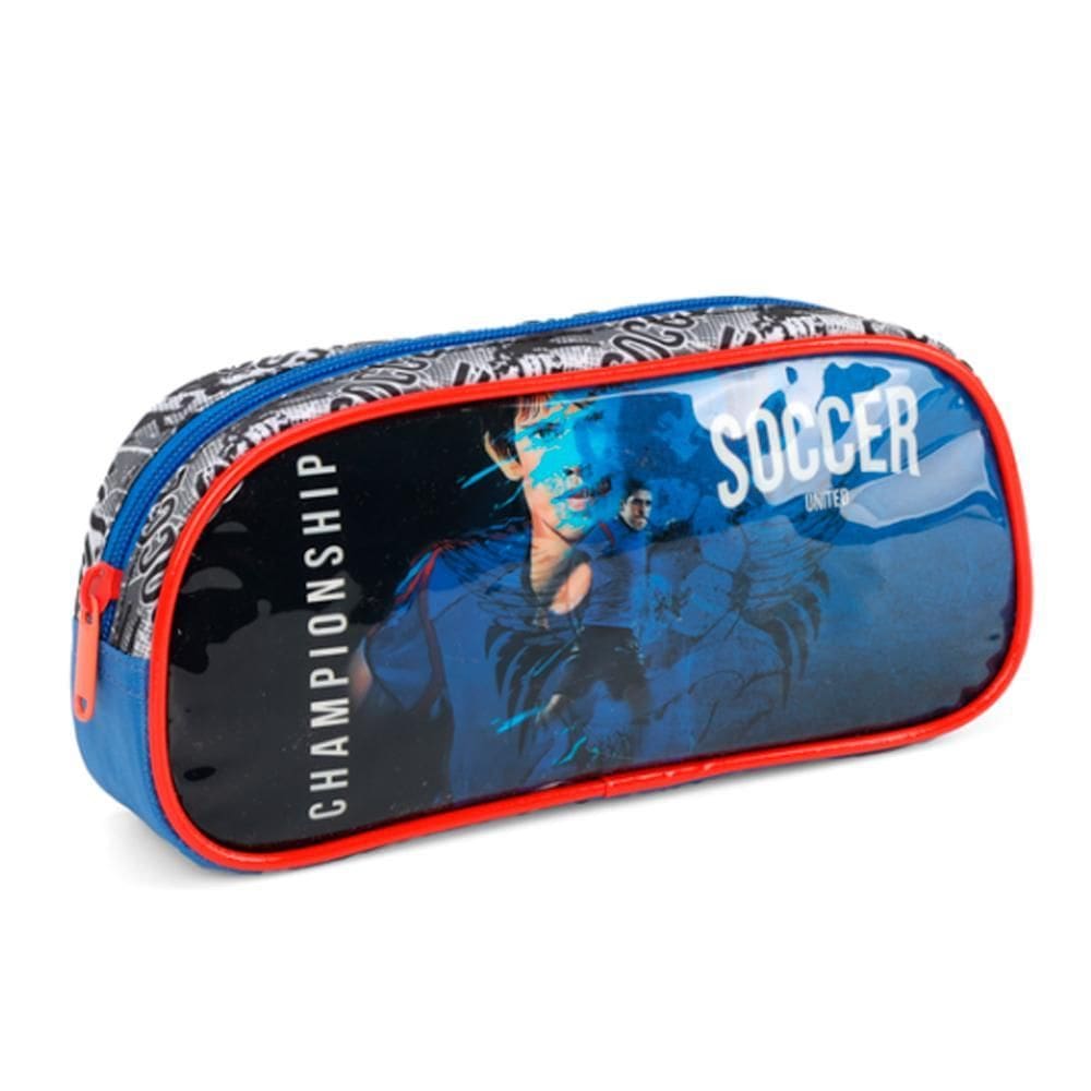 Estojo Escolar Futebol Championship Azul Luxcel 23cm